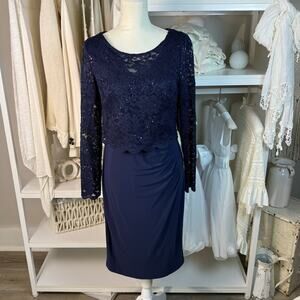 Onyx Nite sz. 6 navy blue dress w sequined top festive mother of the bride #4426